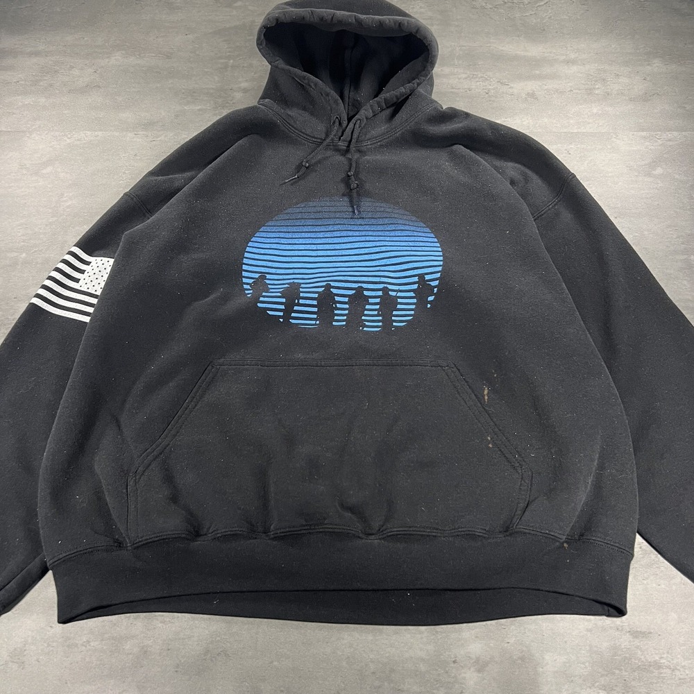 Grunt Style Hoodie Mens XL Black White Sweatshirt Army Military USA Flag Moon